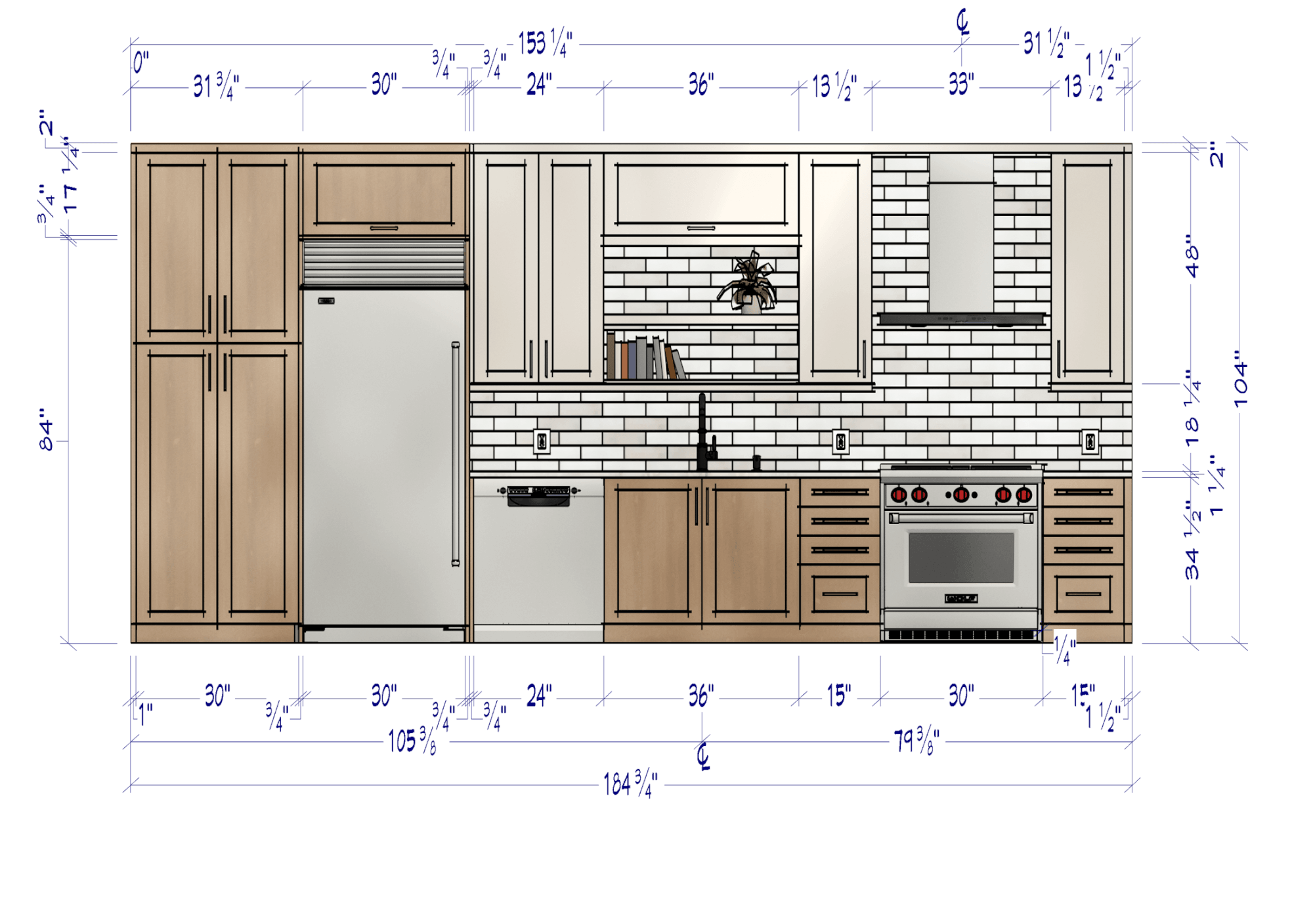 Kitchen Design Elevation with dimensions for installation purposes