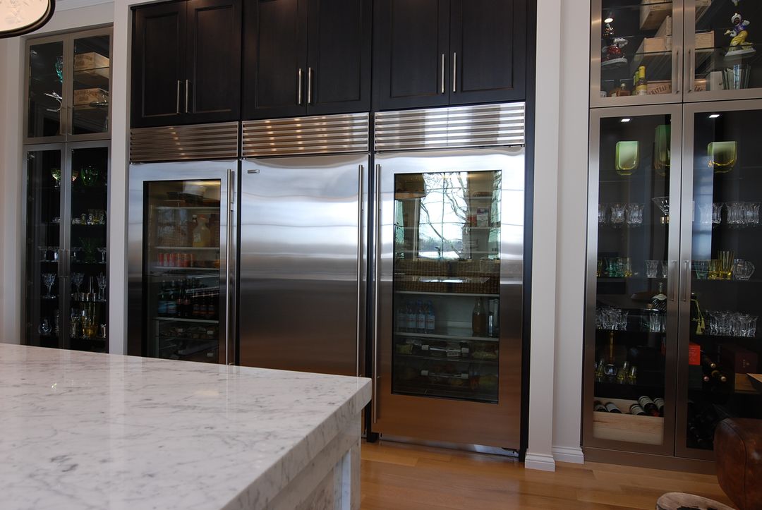 Subzero all glass refrigerator columns in Barrington Hills kitchen remodel - Kelly Thayer