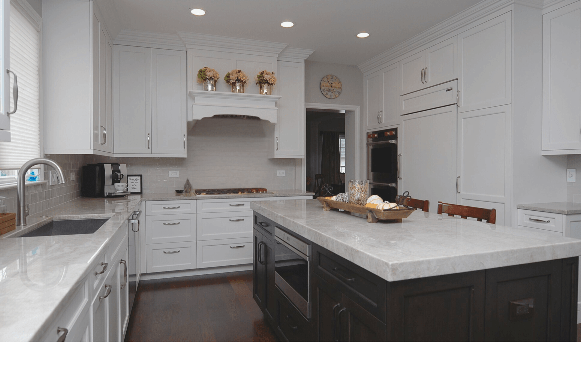 Thick profile taj mahal quartzite island counter top - Hawthorn Woods Kitchen by Kelly Thayer