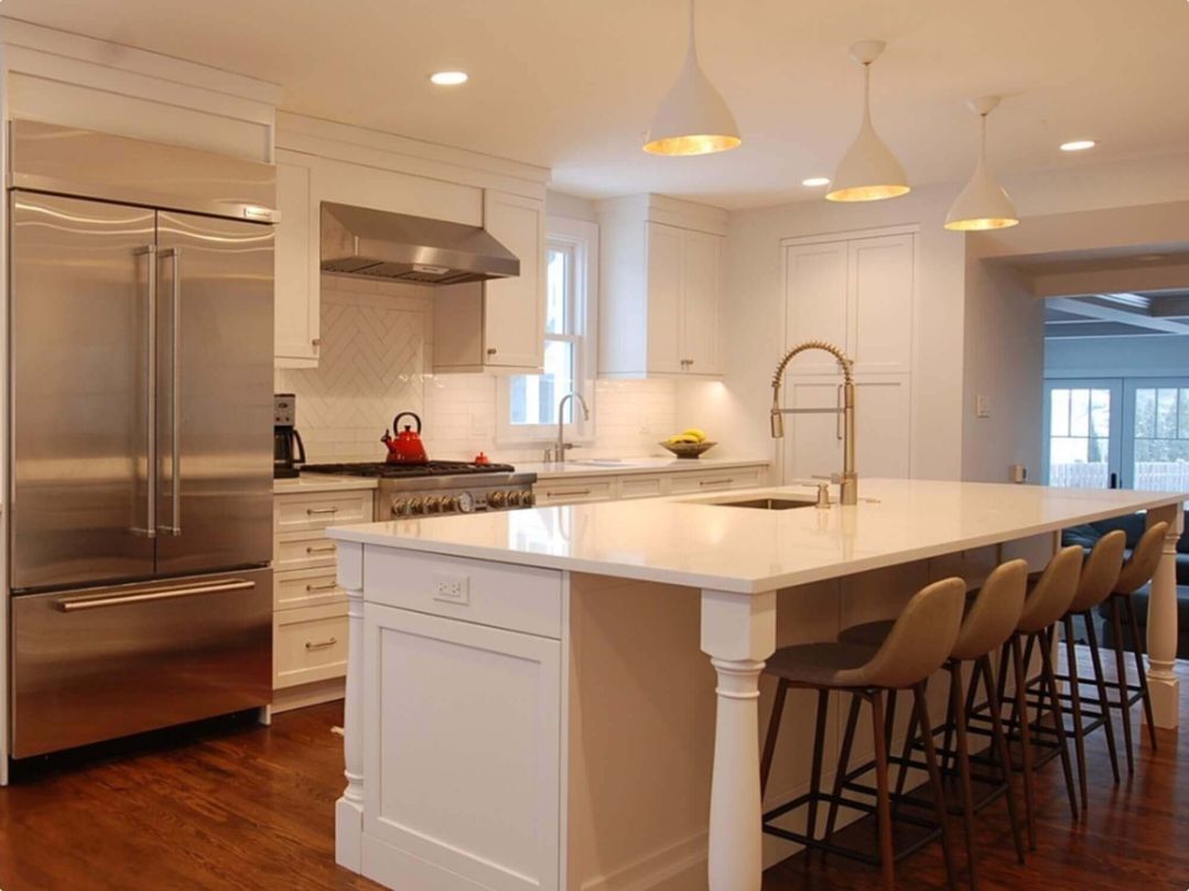 Gally kitchen layout with oversized island - Wilmette kitchen remodel by Kelly Thayer
